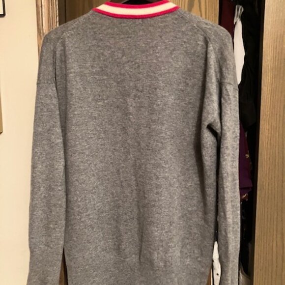 Equipment Cashmere Long Cardigan, Grey, Fuchsia and white ribbed edging, M - Picture 3 of 3